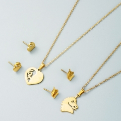 Fashion Love Pendant Stainless Steel Gold Necklace Earrings Set Supplier
