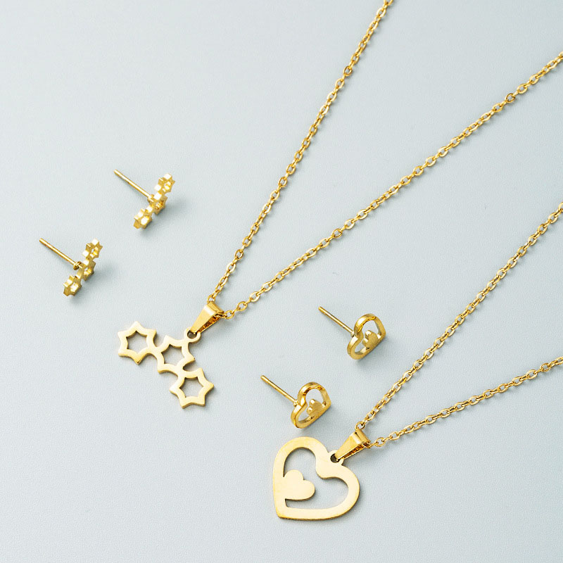 Wholesale Hollow Love Pendant Stainless Steel Necklace Earrings Set