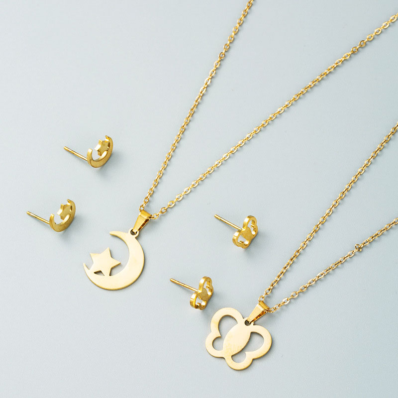 Fashion Stars Moon Butterfly Pendant Necklace Earrings Set Supplier