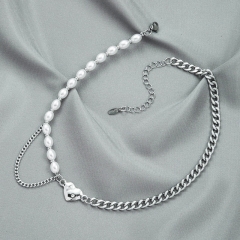 Japan And South Korea Fashion Pearl Splicing Love Diamond Necklace Simple Clavicle Chain Supplier