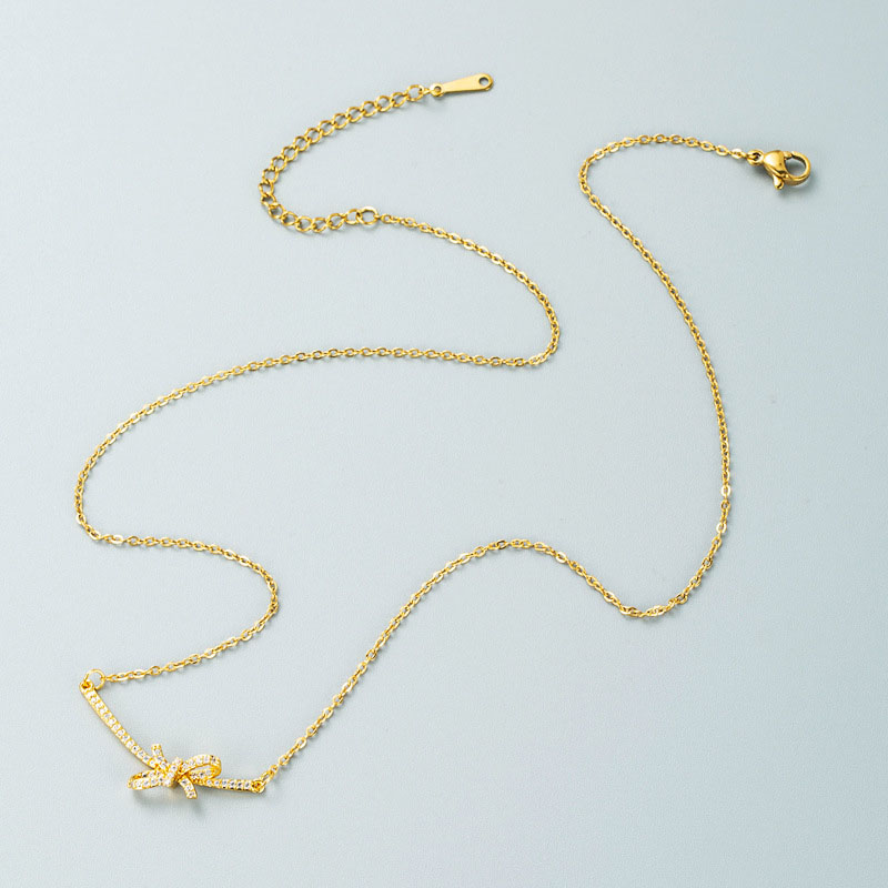 Non-fading Titanium Steel Necklace Bow Copper Micro-encrusted Zirconia Pendant Korean Version Of The Clavicle Chain Supplier