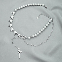 Wholesale Fashion Personality High-gloss Pearl Love Pendant Necklace Hip-hop Clavicle Chain