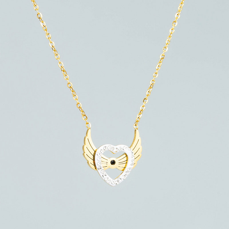 Titanium Steel Colorless Diamond Heart-shaped Wings Necklace Pendant Stainless Steel Clavicle Chain Supplier