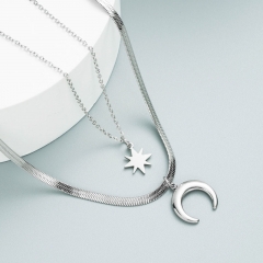 Wholesale Double-layer Star And Moon Titanium Steel Pendant Snake Bone Fashion Stainless Steel Necklace
