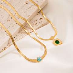 Fashion Necklace Stainless Steel 18k Gold Round Turquoise Titanium Steel Flat Snake Chain Vendor