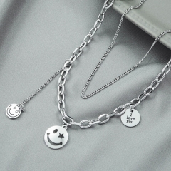 Double-layer Stacked Smiley Face Hip-hop Clavicle Chain Love Letters Necklace Supplier
