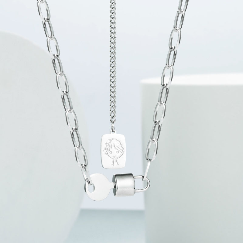 Wholesale Titanium Steel Fashion Personalized Key Cartoon Necklace Collarbone Chain