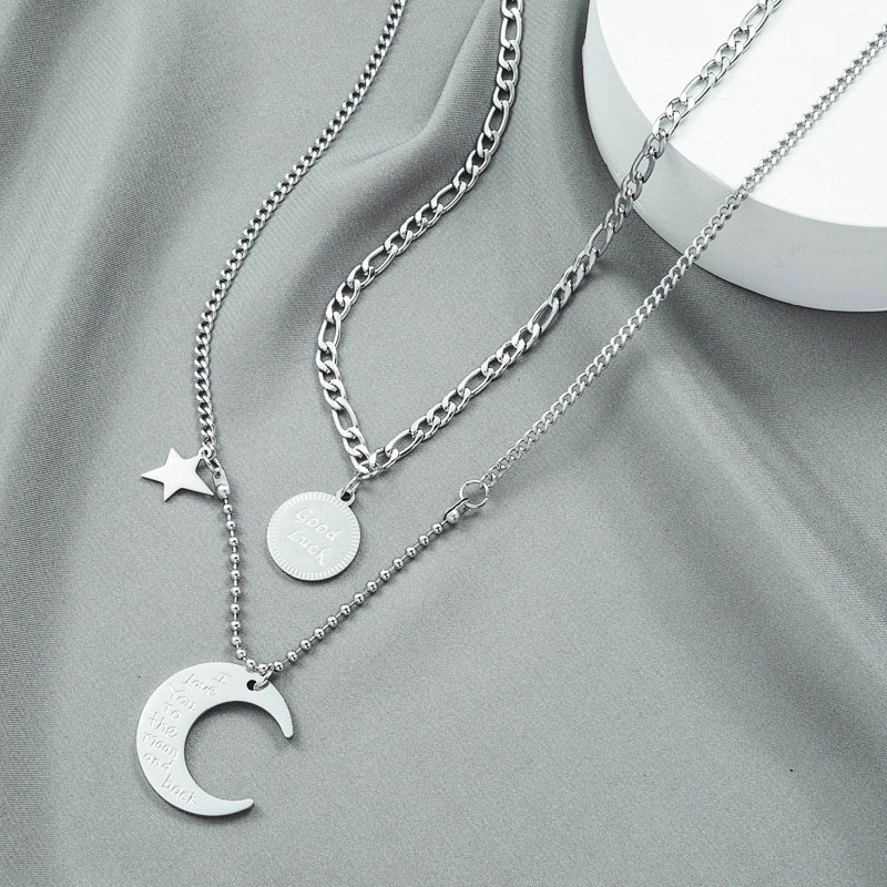 Light Luxury Double Layer Moon Star Pendant Hip Hop Letters Round Sign Necklace Supplier