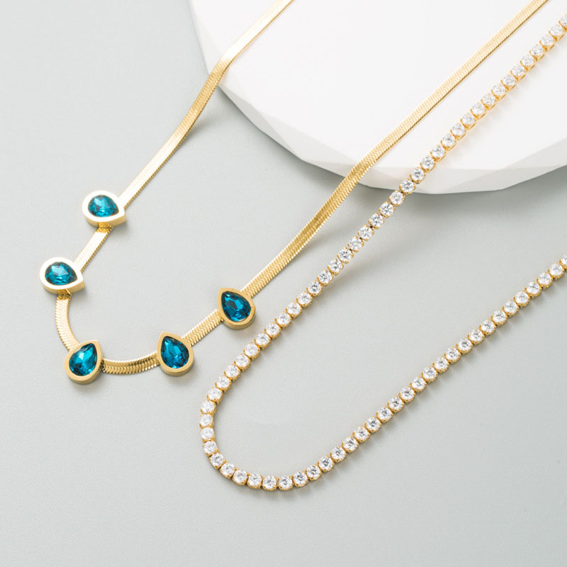 Titanium Steel Necklace Light Luxury Trend With Colorful Gemstones Clavicle Chain Vendor