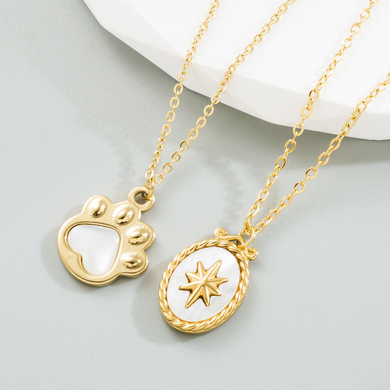 Simple Octomoment Pendant Necklace Embedded Shell Oval Pendant Stainless Steel Furnace Gold Vendor