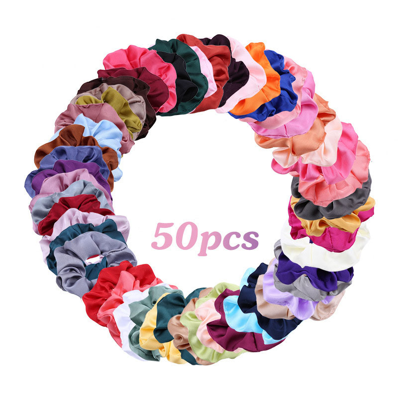 Wholesale 60 Color Fabric Solid Color Satin Pig Sausage Hair Band Can Be Printed