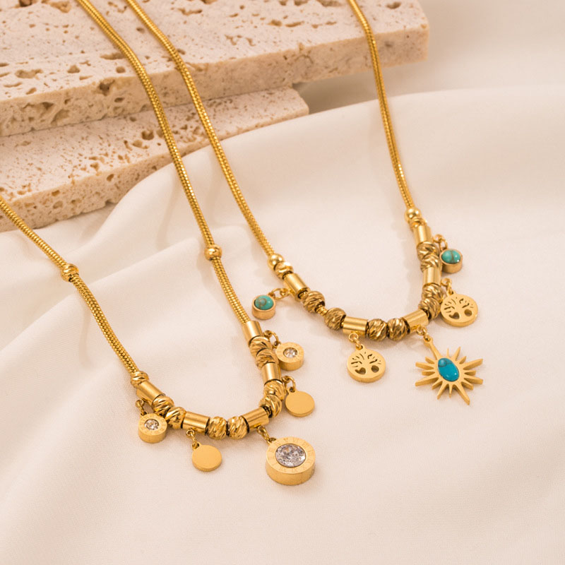 18k Gold Plated Stainless Steel With Turquoise Titanium Steel Necklace Non-fading Collarbone Chain Vendor