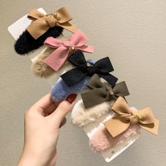 Wholesale Bow Tie Rabbit Fur Plush Hair Clip Cute Side Clip Bangs Clip