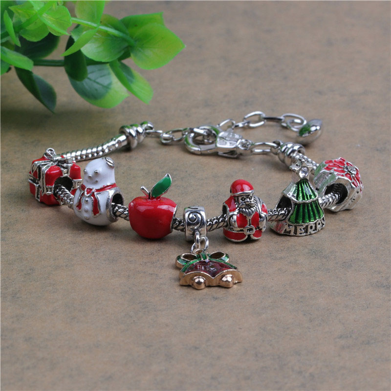 Wholesale Lobster Clasp Large Hole Beads Beaded Snowflake Christmas Bracelet