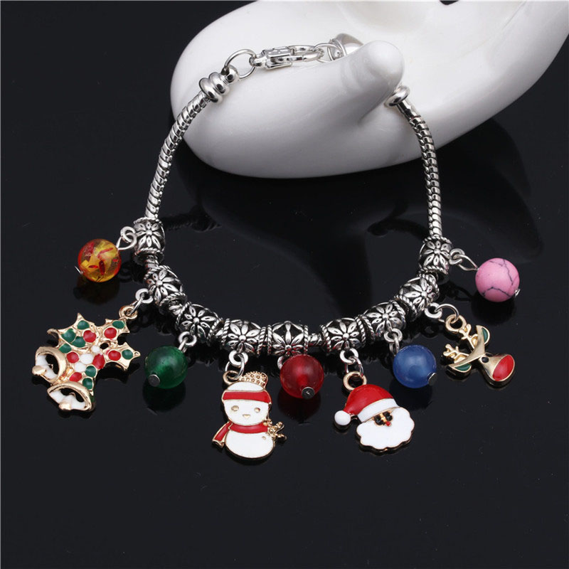 Wholesale Lobster Clasp Santa Claus Christmas Tree Snowman Agate Bracelet