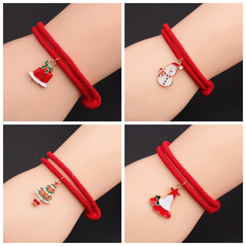 Wholesale Alloy Christmas Snowman Tree Bell Charm Red String Bracelet