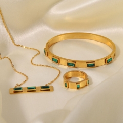 Wholesale 18k Gold Fashion Necklace Olive Green Zircon Bracelet Ring
