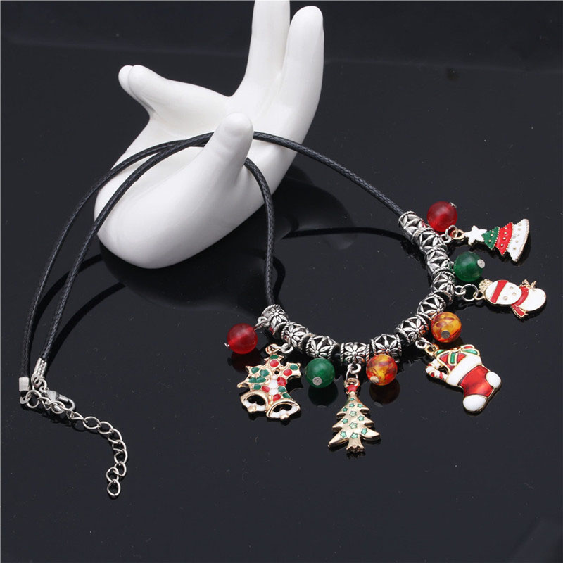 Wholesale Christmas Christmas Tree Collarbone Chain Onyx Bead Pendant Snowman Necklace
