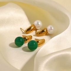 Mayorista Pendientes Jade Blanco Natural Hebilla Pendientes Vintage Acero Titanio