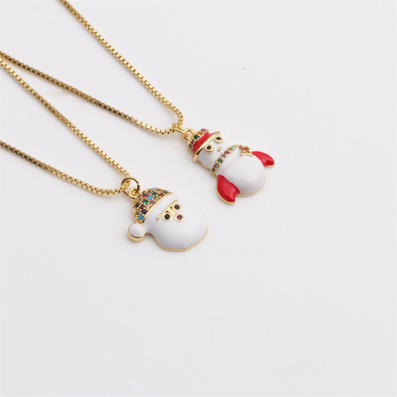 Wholesale Copper Plated Real Gold Drip Oil Christmas K Gold Snowman Pendant Necklace