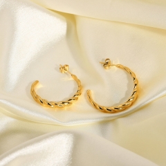 Wholesale Twist Cow Horn 18k Gold Plated Stainless Steel Non-fading Hoop Earrings