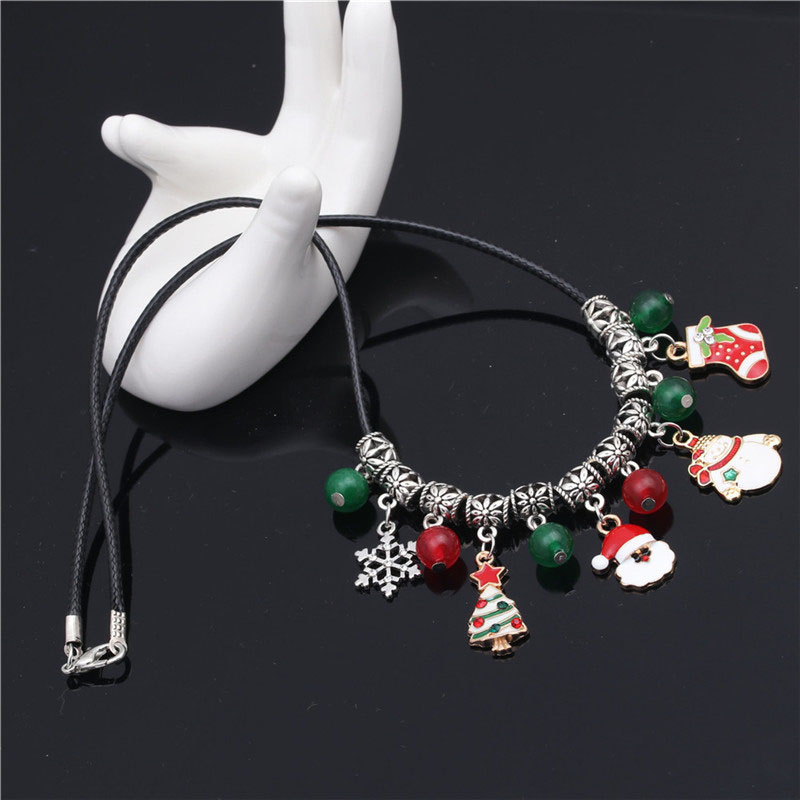 Wholesale Christmas Santa Claus Collarbone Chain Agate Bead Pendant Snowman Necklace