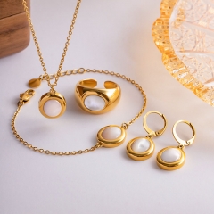 Wholesale Oval Cat's Eye Stone Pendant Necklace Light Luxury Titanium Steel Ring Earrings