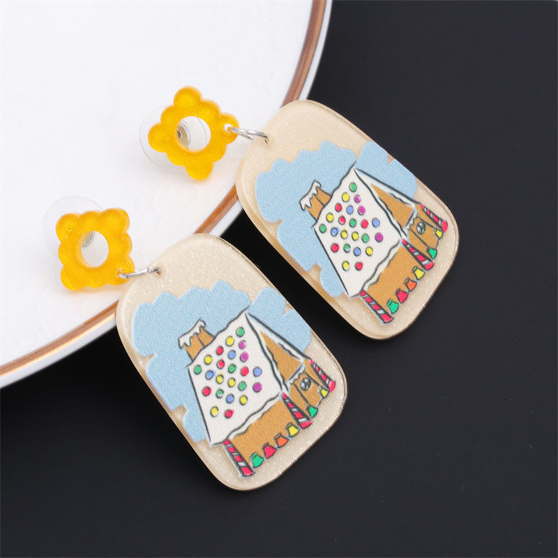 Wholesale Christmas Acrylic Fashion Embossed Stamped Christmas Tree Snowman Cereal Deer Silver Pin Earrings