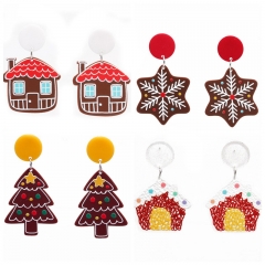 Wholesale Acrylic Three-dimensional Embossed Personalized Earrings Christmas Tree Snowflake House Acetate Plate Earrings