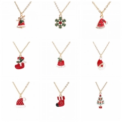 Wholesale Christmas Alloy Oil Drip Snowflake Snowman Christmas Tree Necklace