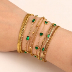 Wholesale French Gold-plated Zirconia With Flashing Green Light Luxury Bracelet Non-fading Titanium Steel
