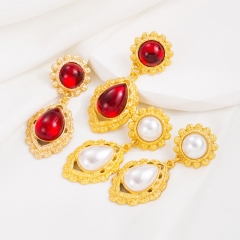 Wholesale Vintage Court Drop Pearl And Ruby Elegant Earrings