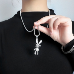 Wholesale Tide Cool Full Diamond Rabbit Hip-hop Personality Pendant Necklace