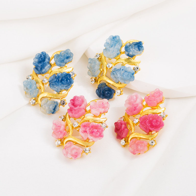 Wholesale Mid-vintage Vintage Lucite Pink Rose Earrings