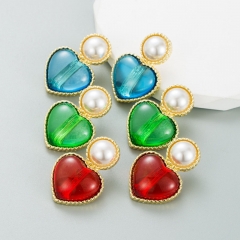 Wholesale Vintage Colorful Resin Love Heart Shaped Faux Pearl Earrings