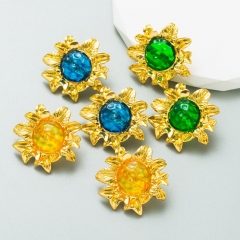 Wholesale Exaggerated Temperament Resin Earrings Alloy Simple Flower-shaped Gold Earrings