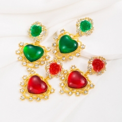 Wholesale Mid-vintage Exaggerated Love Heart Ruby Rose Flower Vintage Earrings