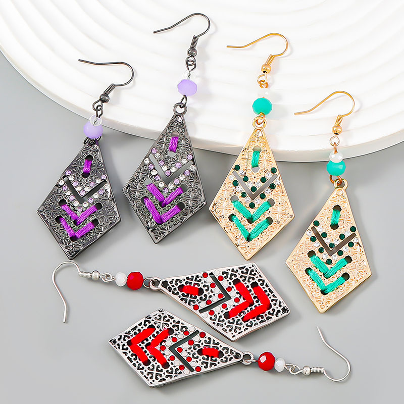 Wholesale Fashion Simple Vintage Alloy With Diamonds Cotton Thread Woven Diamond Earrings