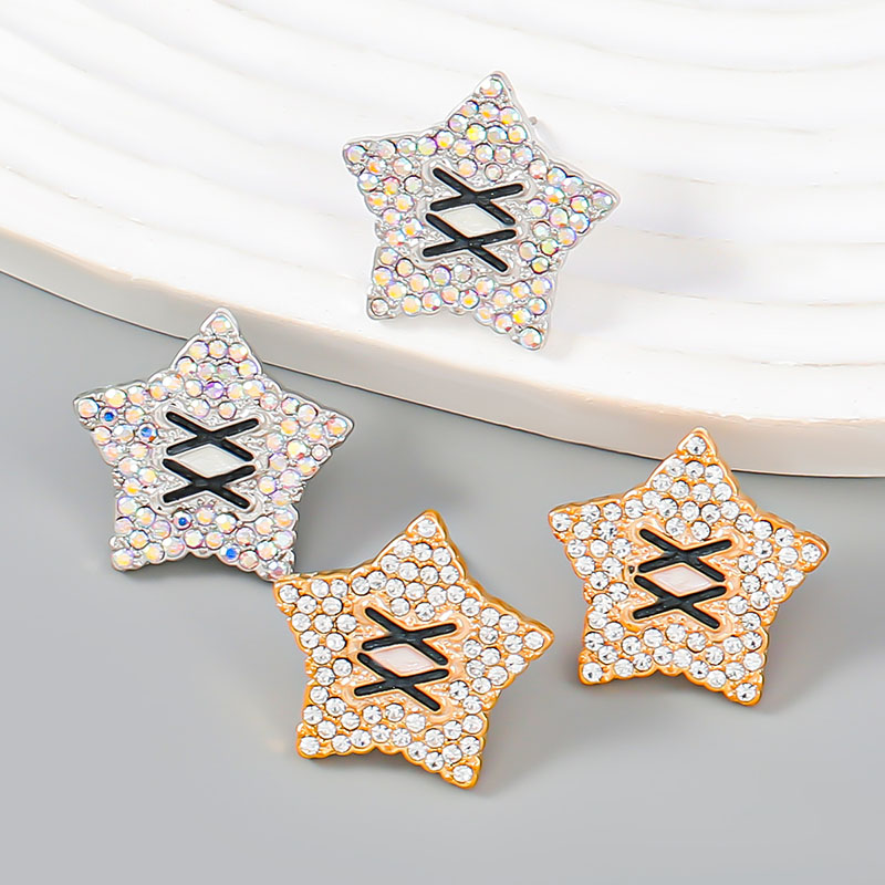 Wholesale Fashion Simple Pentagram Drip Oil And Diamond Earrings