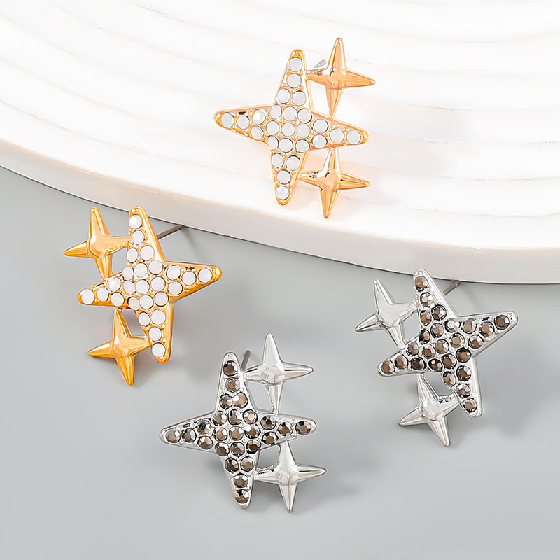 Wholesale Korean Multi-layered Alloy Star Earrings With Diamonds
