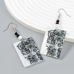 Wholesale Fashion Square Acetate Plate Printed Floral Earrings