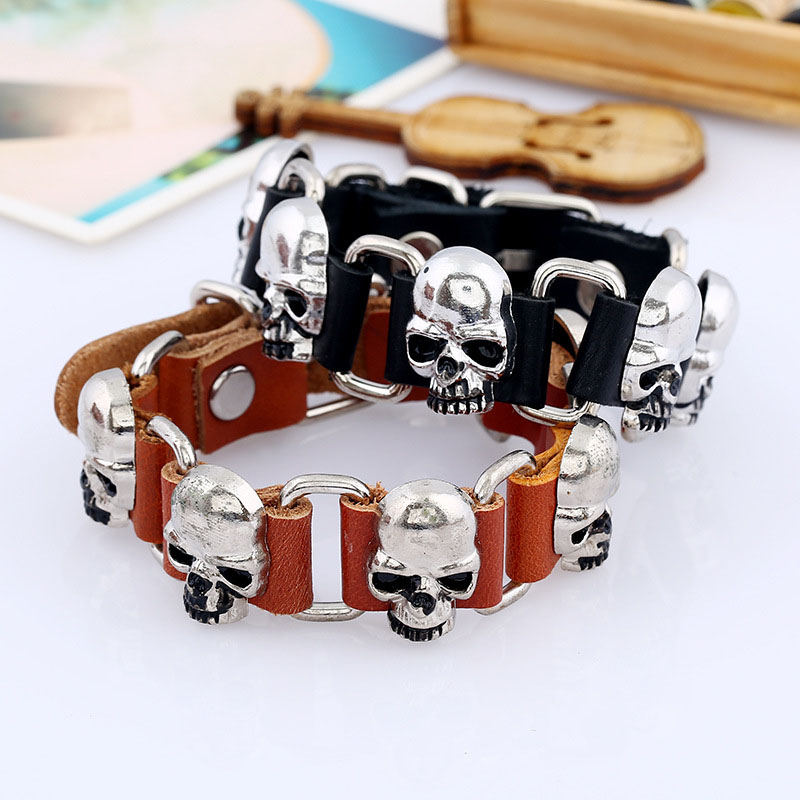 Trendy Punk Minimalist Hip Hop Skull Leather Bracelet