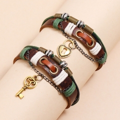 Pulsera Sencilla Trenzada De Cuero De Vaca Vintage Para Pareja