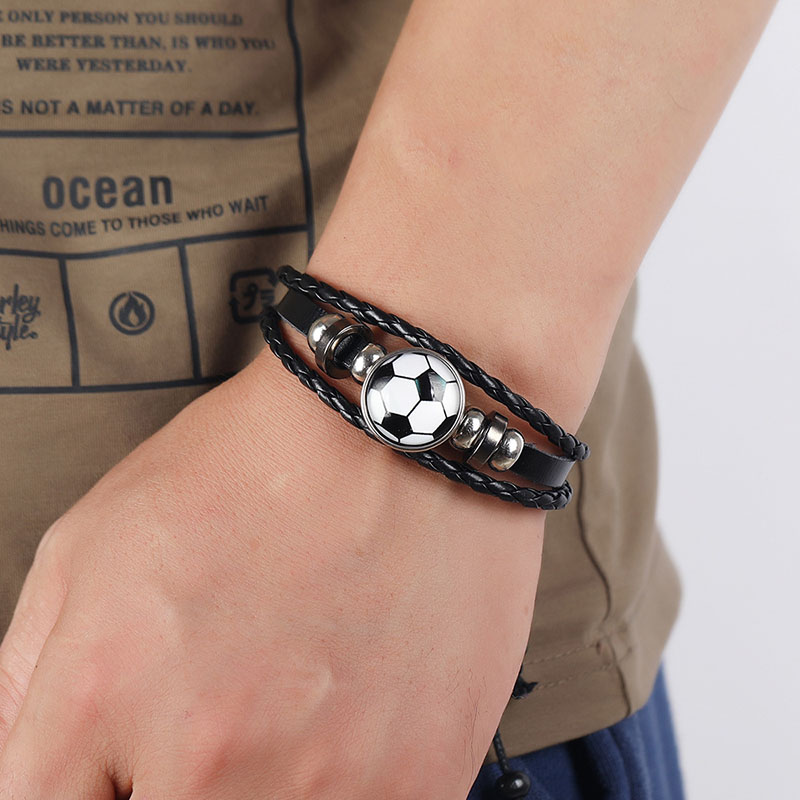 Fashion Popular Personality Beaded Soccer Fan Leather Bracelet