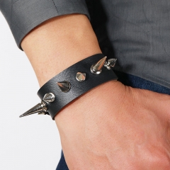 Exaggerated Single Row Spike Leather Punk Men's Bracelet