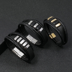 Pulsera Pu Punk Trenzada De Acero Inoxidable Para Hombre