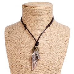 Colgante Alas De Angel Piel De Vaca Ajustable Collar Largo Sencillo