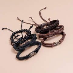 Hand-woven Vintage Cowhide Diy Combination Of Three Bracelets