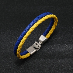Blue And Yellow Color Combination Ukrainian Flag Simple Braided Leather Bracelet