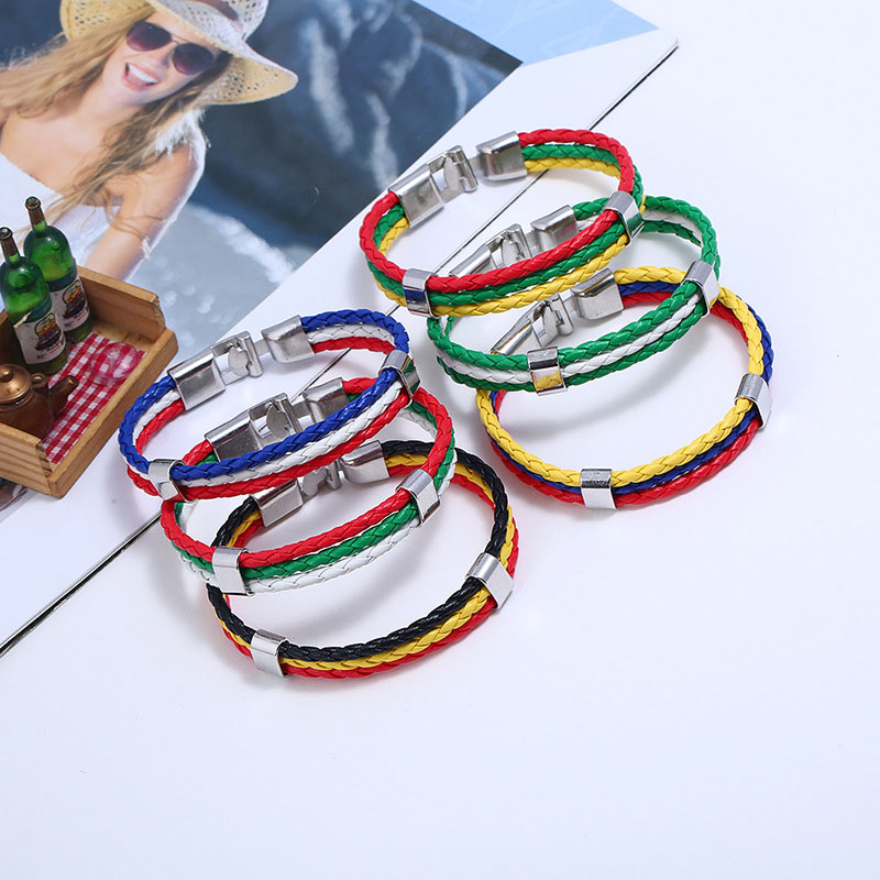 Pulsera Trenzada De Cuero Del Color De La Bandera Pulsera De La Copa Del Mundo